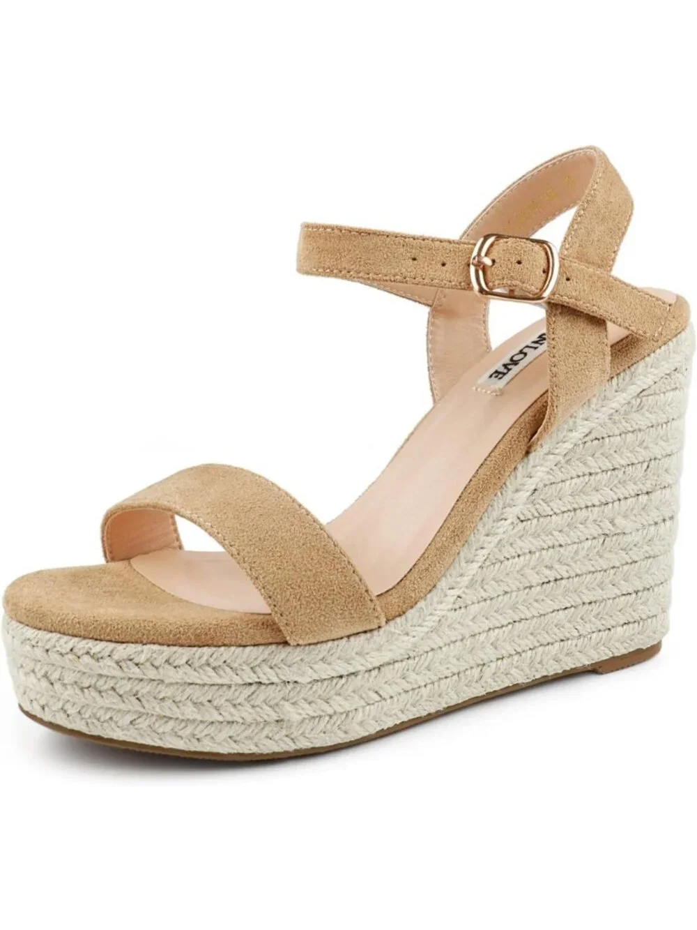 Women's Apricot Espadrille Wedge Sandals Platform Ankle Strap Open Toe Heels